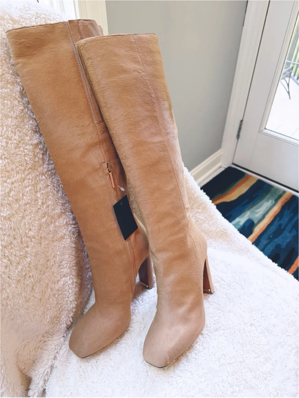 NWT Calvin Klein Calf Fur Knee-High Boots - Tan